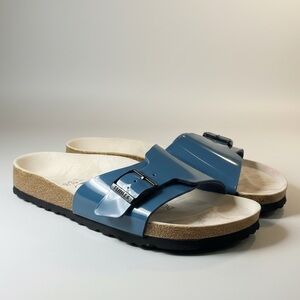 Birkis Birkenstock Teal Patent Leather Women's Slides Sandals